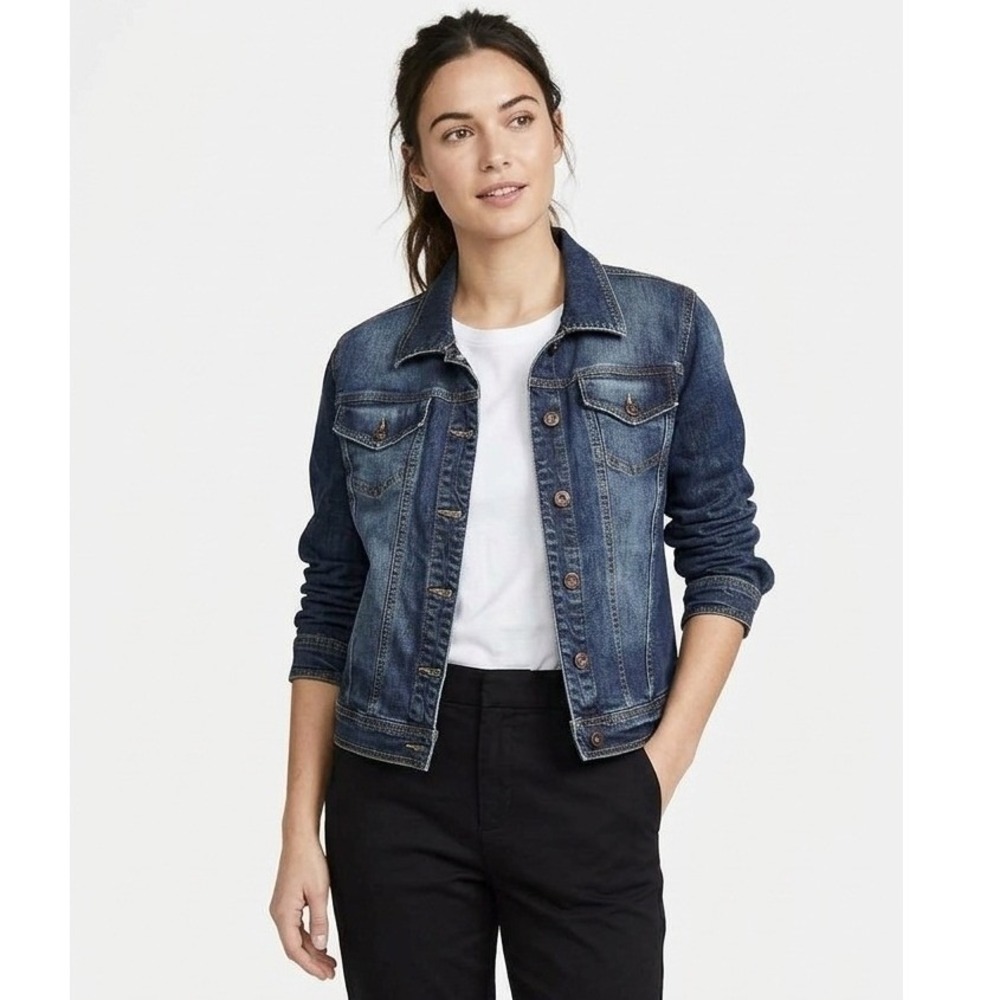 Tommy Hilfiger Womens Dark Wash Denim Trucker Jacket Blue Size Large Stretch